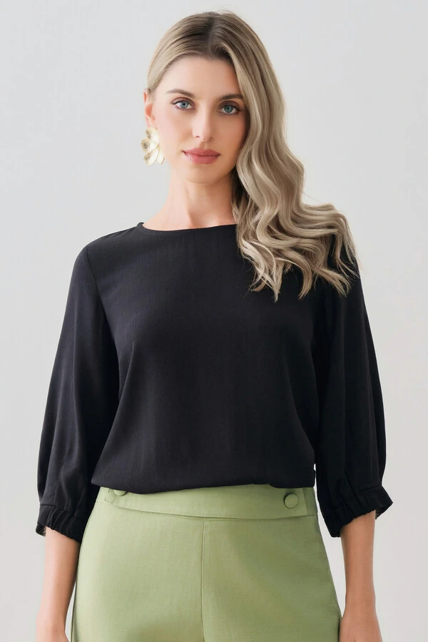 Blusa Manga 3/4 Elástico Pregas