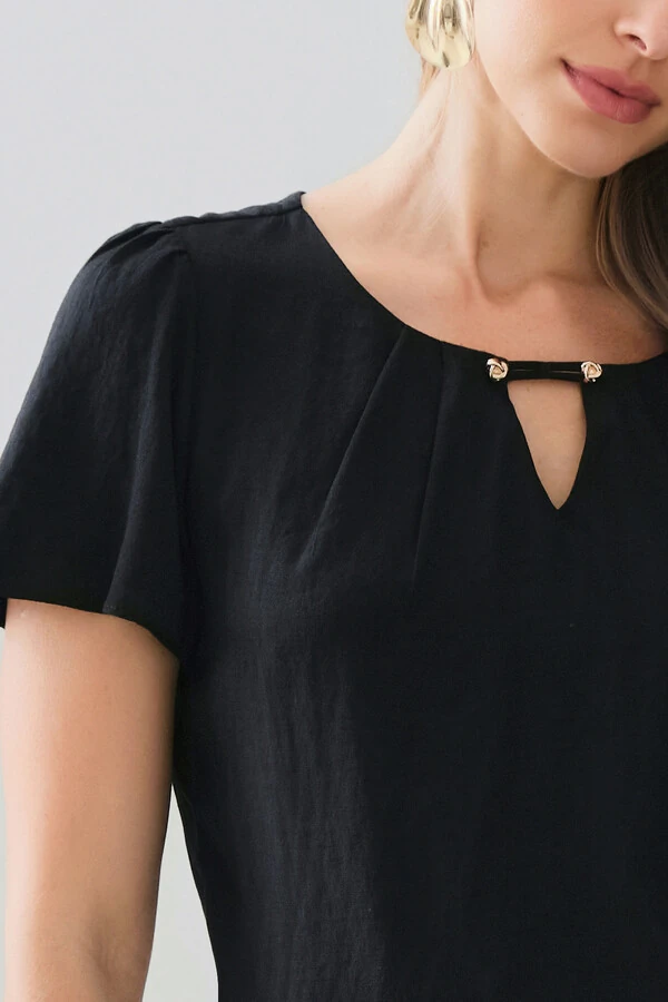 Blusa Decote Vazado Pregas Gold Double