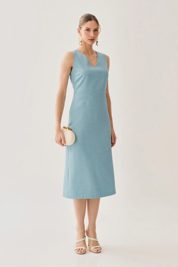 Vestido Midi Regata Decote V Recorte
