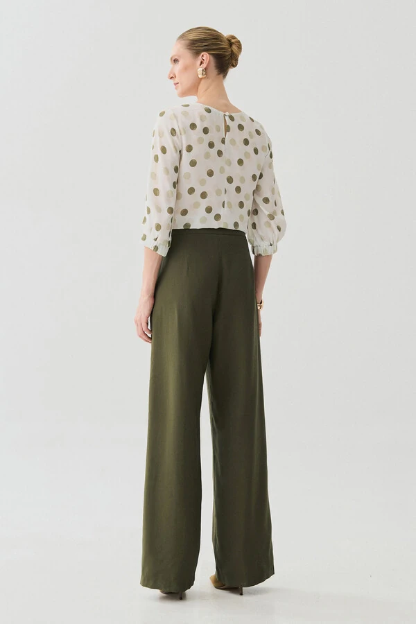 Blusa Poa Manga 3/4 Elástico Pregas