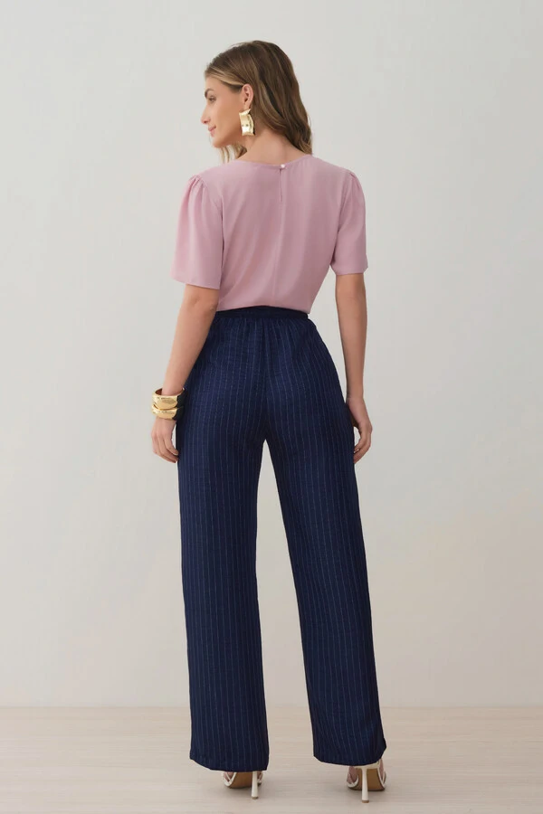 Pantalona Slim Risca de Giz Botões Gold