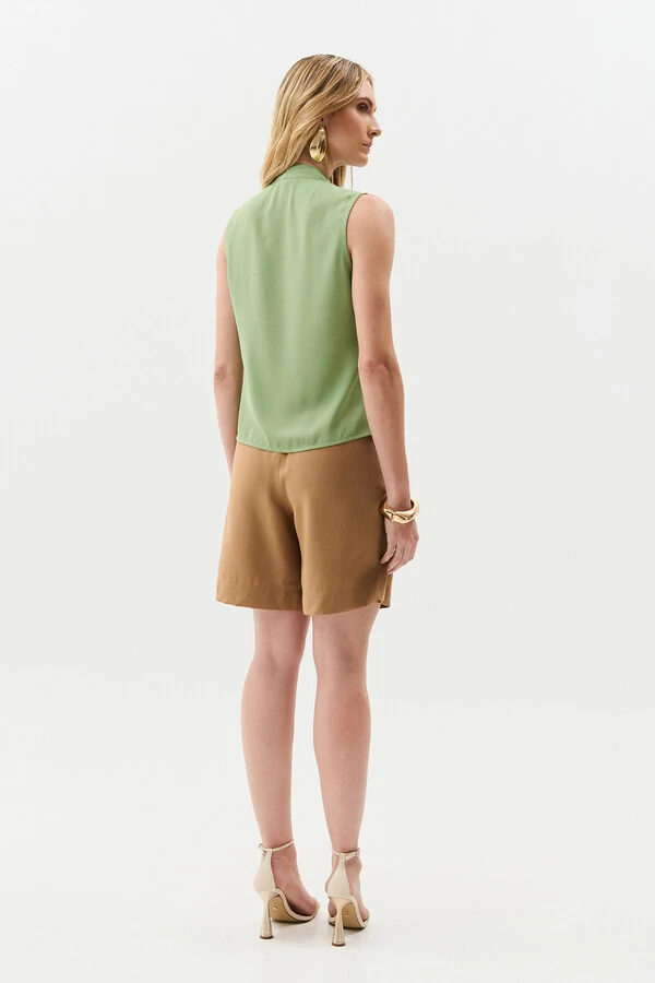 Camisa Regata Decote V Ombro Pregas Double Mini Botões Forrados