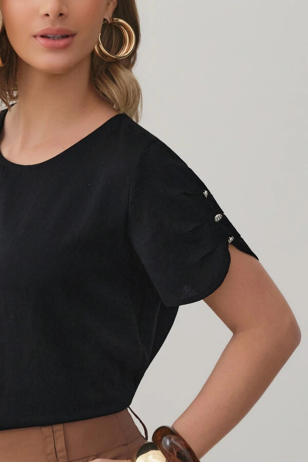 Blusa Manga Pregas Botões Brilho Triple