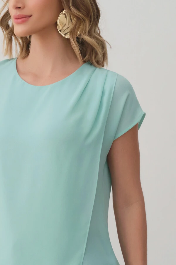 Blusa Dupla Assimétrica Transpassada Manga Morcego Ombro Esquerdo Pregas Triple
