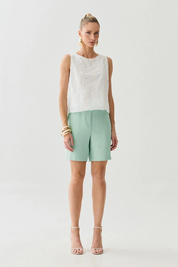 Regata de Algodão Bordado Folhagem Barrada