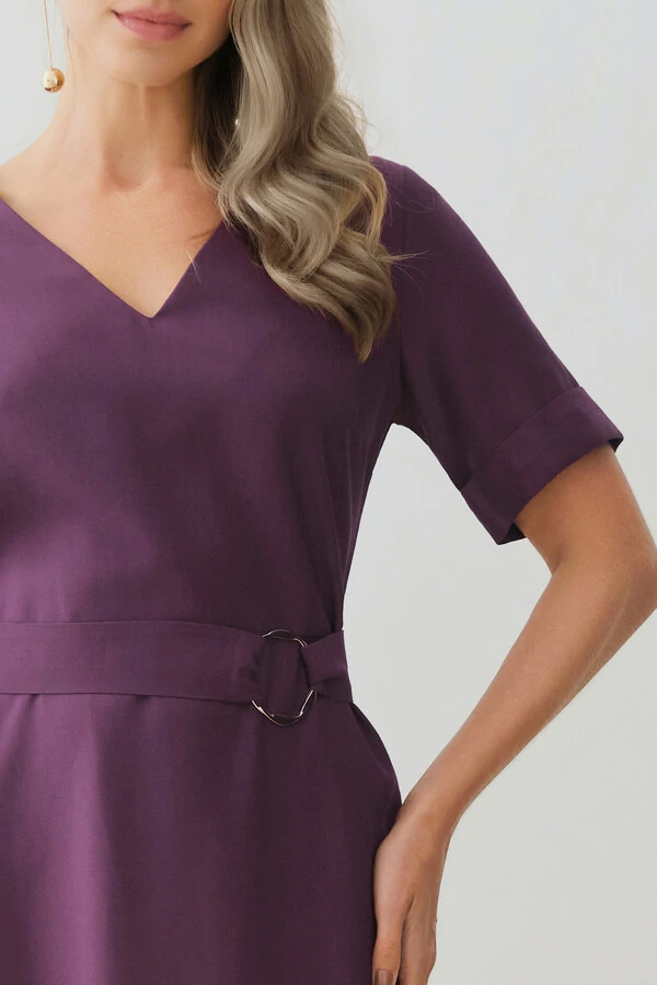 Vestido Midi Evasê Assimétrico Decote V Cinto Gold