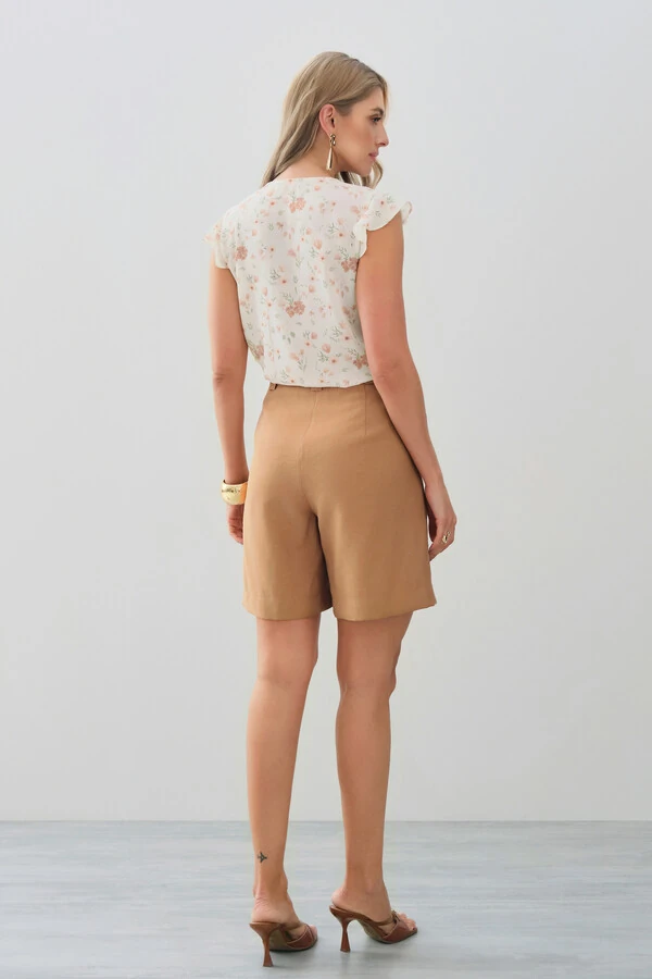 Regata Floral Decote V Ombro Babados
