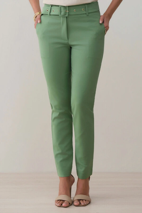 Calça Cigarrete Double Cinto Fivela Forrada Ilhós