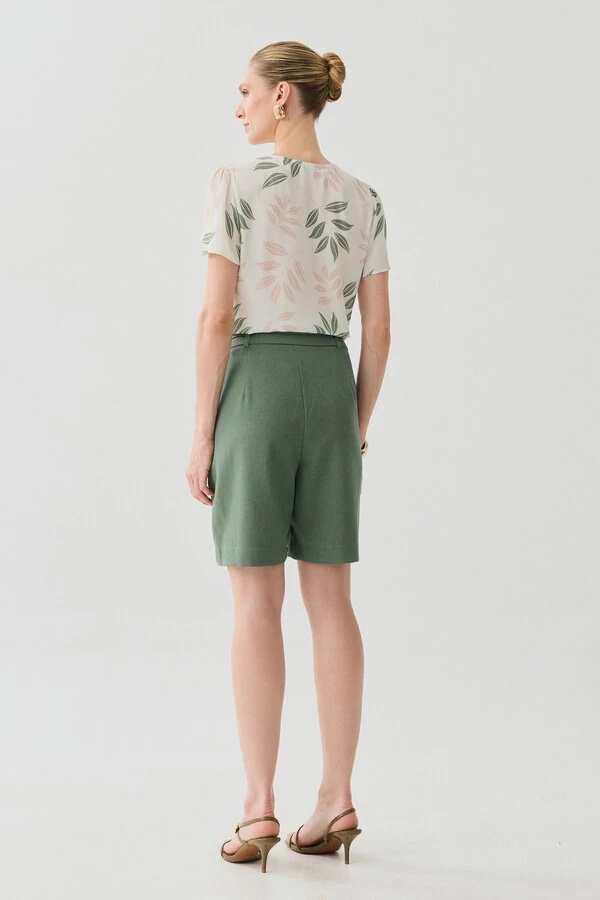 Blusa Folhagem Manga Evasê Decote Vazado