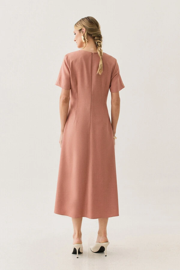 Vestido Midi de Alfaiataria Assimétrico Transpassado Pregas Gold