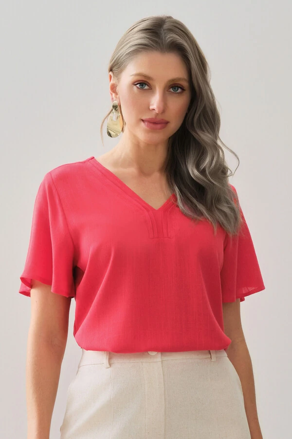 Blusa Decote V Pregas