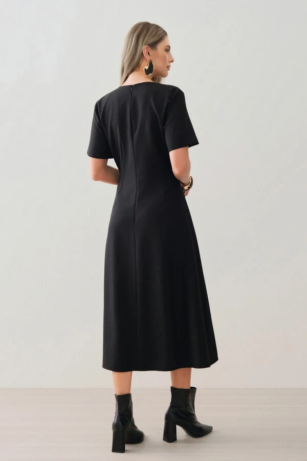 Vestido Midi de Alfaiataria Assimétrico Transpassado Pregas Gold