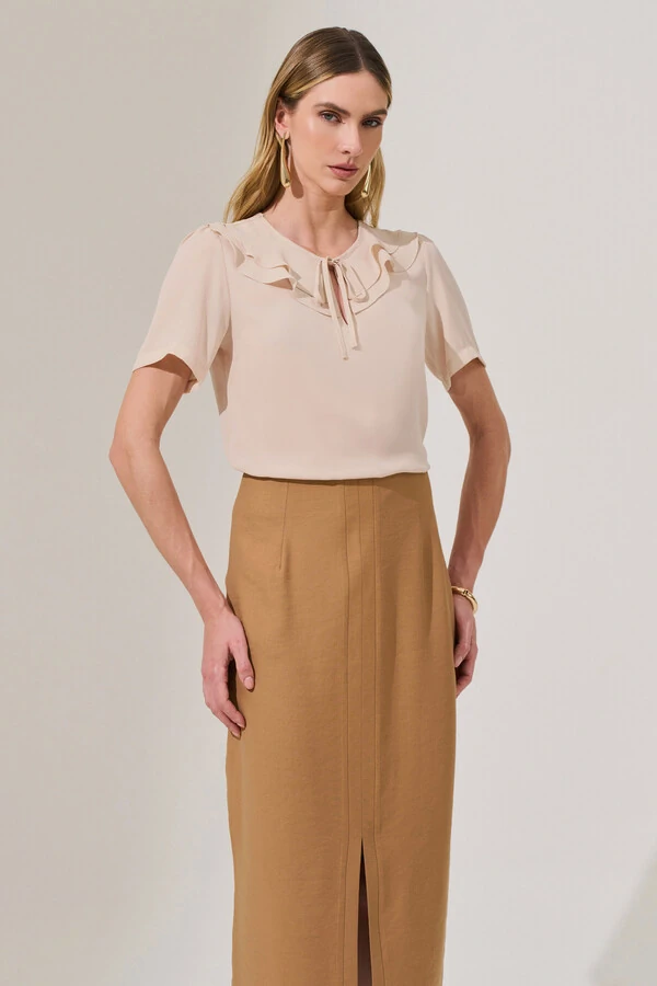 Blusa Decote Vazado Babado Double Laço