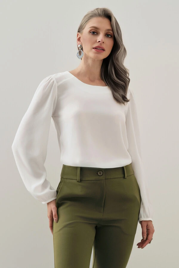 Blusa Manga Longa Ombro Recortes Double