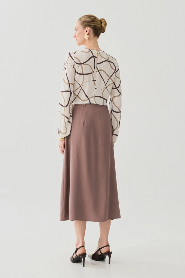 Blusa Abstrata Manga Longa Decote Pregas