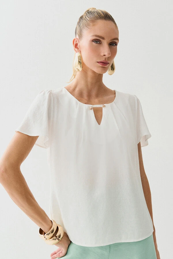 Blusa Decote Vazado Pregas Gold Double