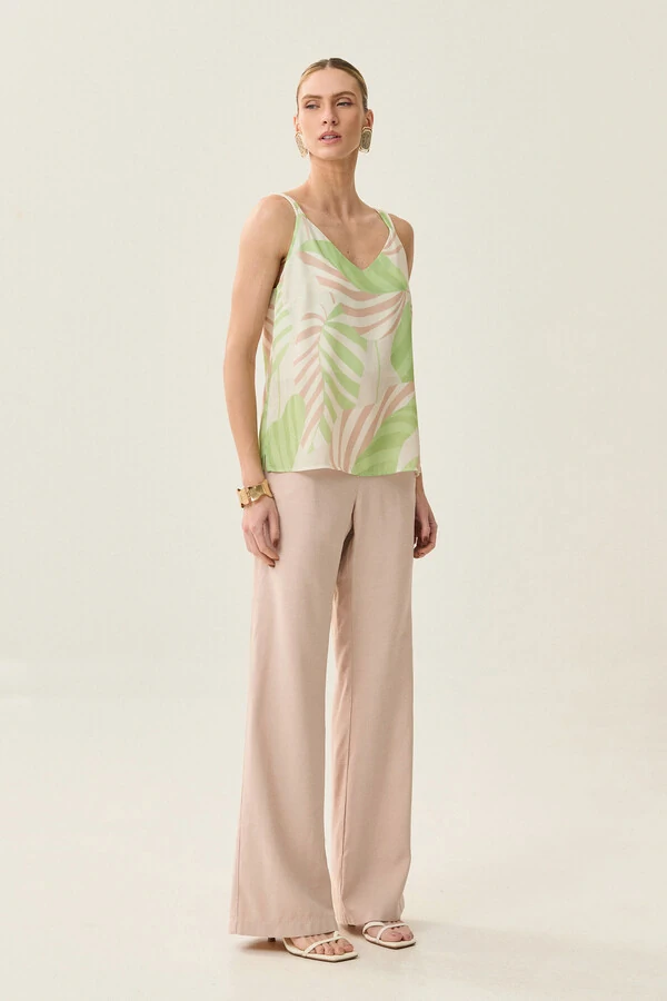 Blusa de Alça Cordão Folhagem Decote V