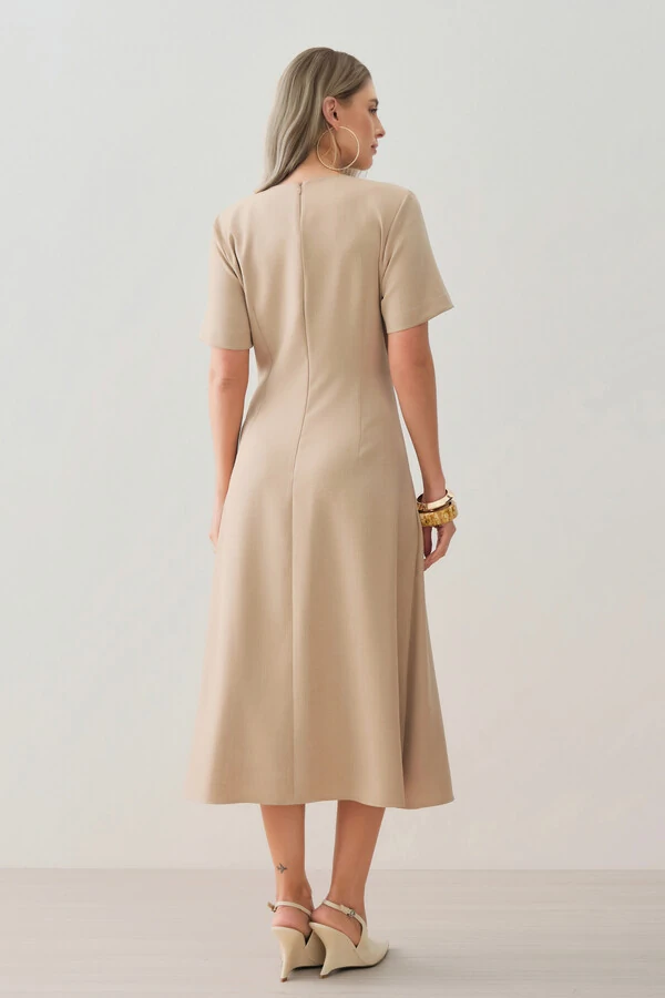 Vestido Midi de Alfaiataria Assimétrico Transpassado Pregas Gold