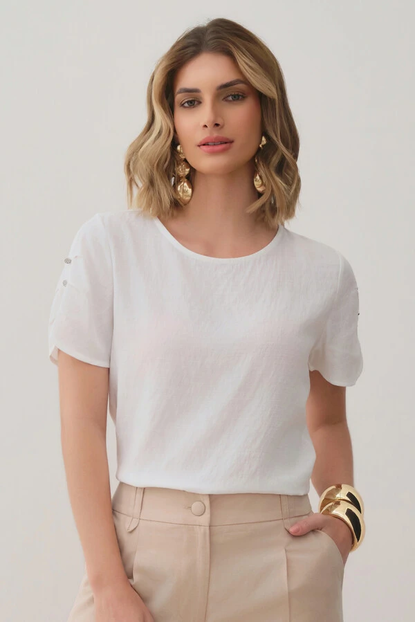 Blusa Manga Pregas Botões Brilho Triple