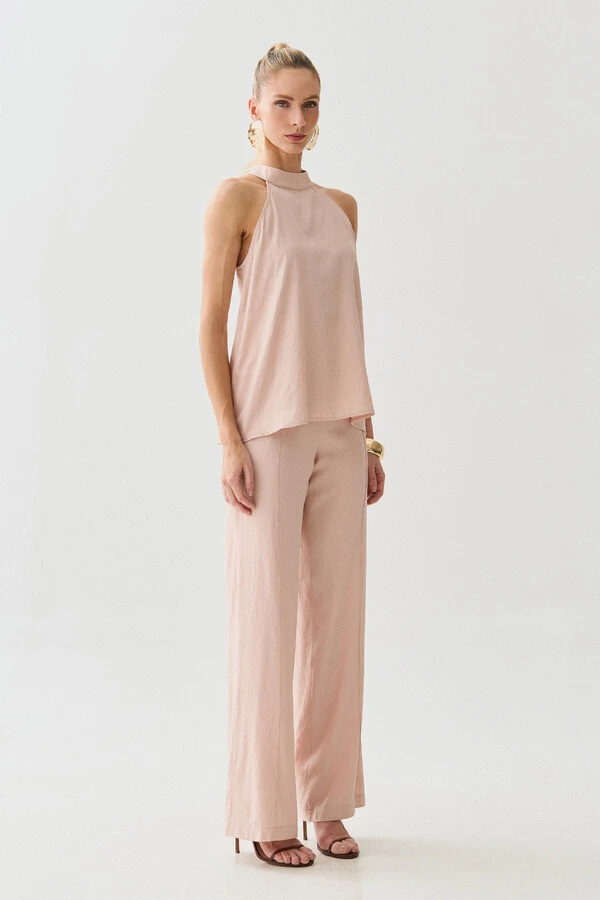 Conjunto de Blusa Regata Frente Única Faixa e Pantalona Nervura