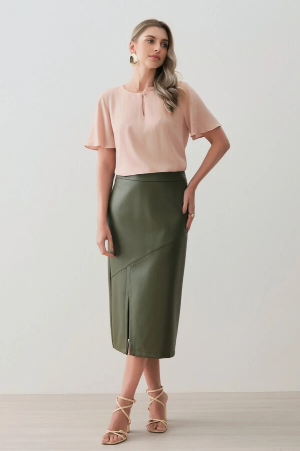 Blusa Manga Evasê Decote Vazado Gold