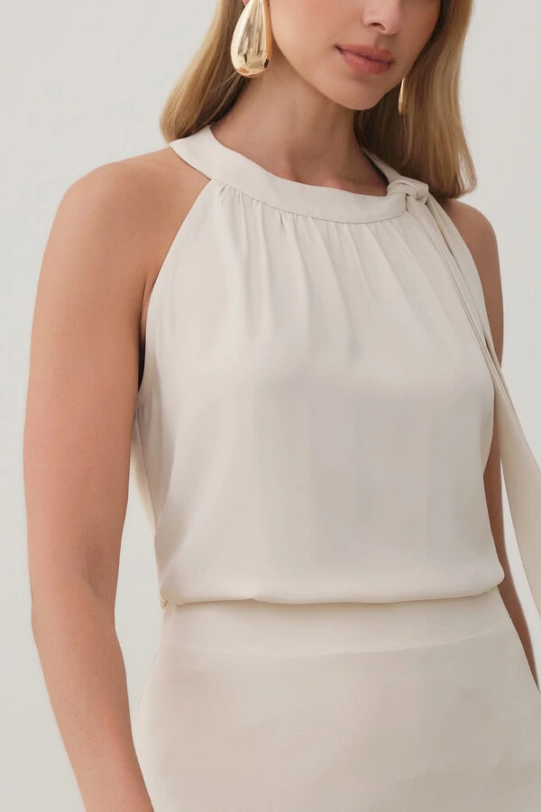 Conjunto de Blusa Regata Frente Única Laço e Saia Midi Evasê