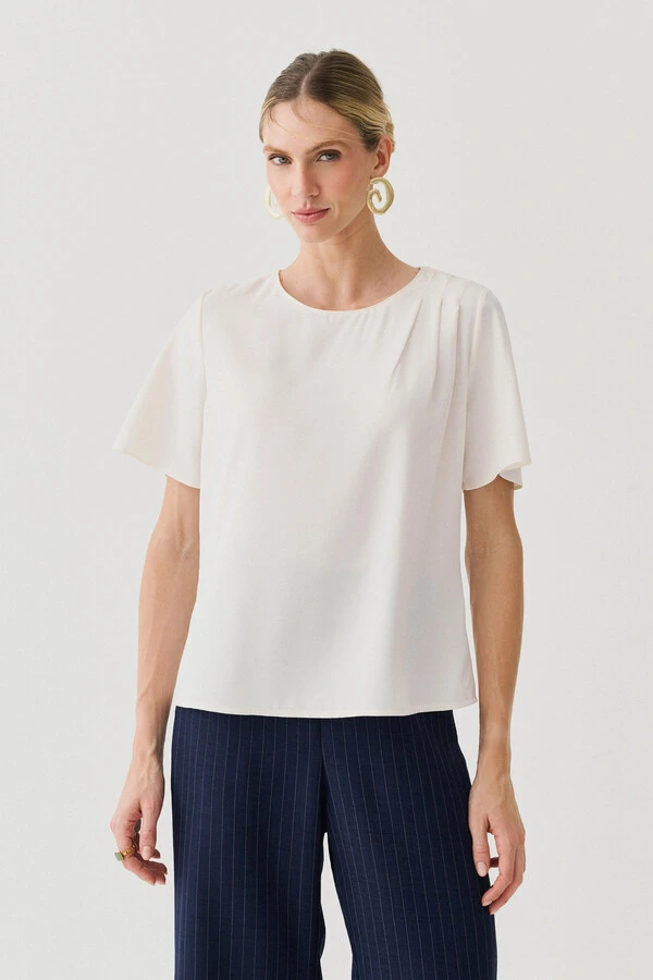 Blusa Assimétrica Pregas Ombro Esquerdo