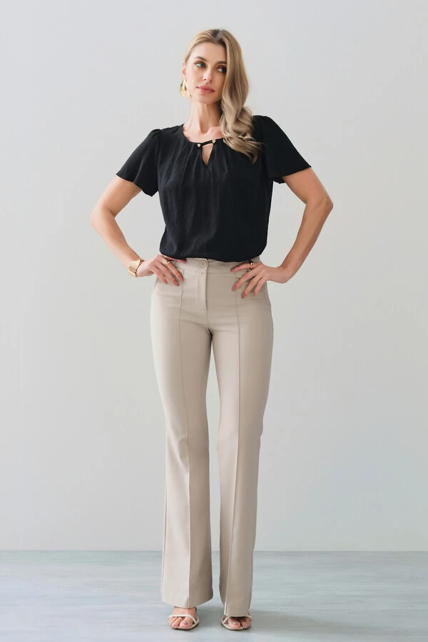 Blusa Decote Vazado Pregas Gold Double