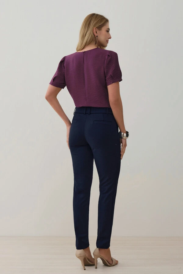Calça Cigarrete Double Cinto Fivela Forrada Ilhós