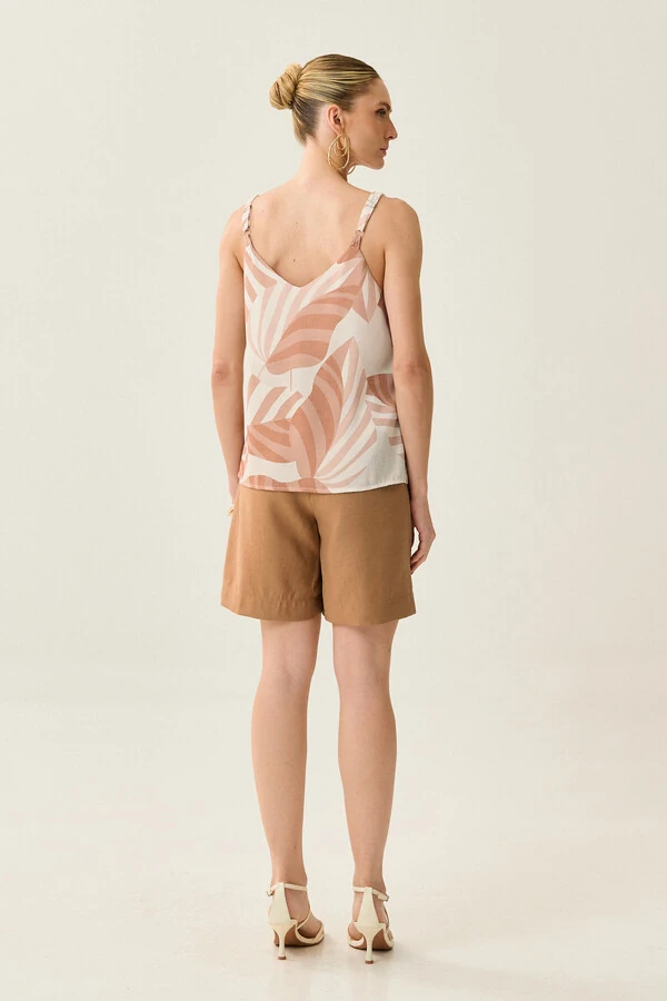 Blusa de Alça Cordão Folhagem Decote V