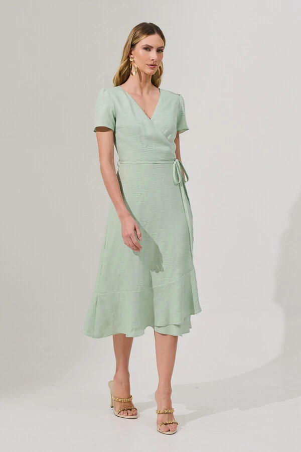 Vestido Midi Transpassado Camada Laço
