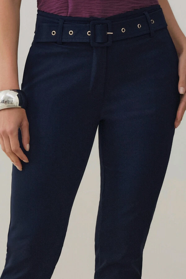 Calça Cigarrete Double Cinto Fivela Forrada Ilhós