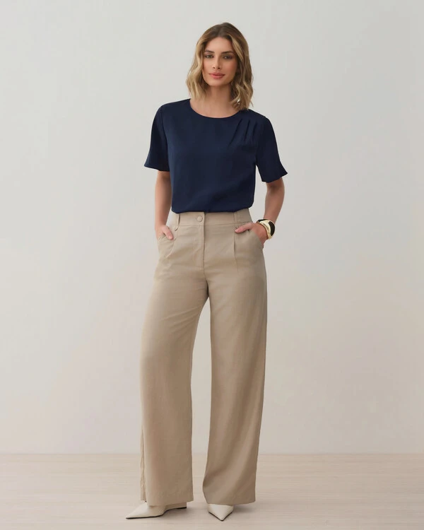 Blusa Assimétrica Pregas Ombro Esquerdo