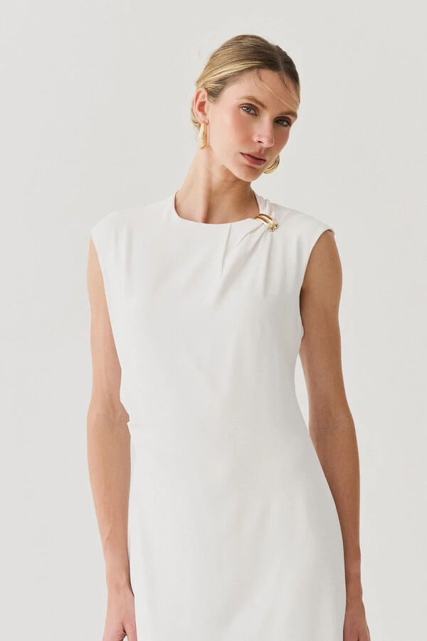 Vestido Midi Regata Assimétrica Decote Pregas Gold