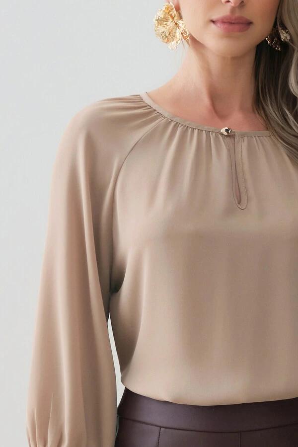 Blusa Manga 3/4 Raglan Decote Gota Gold