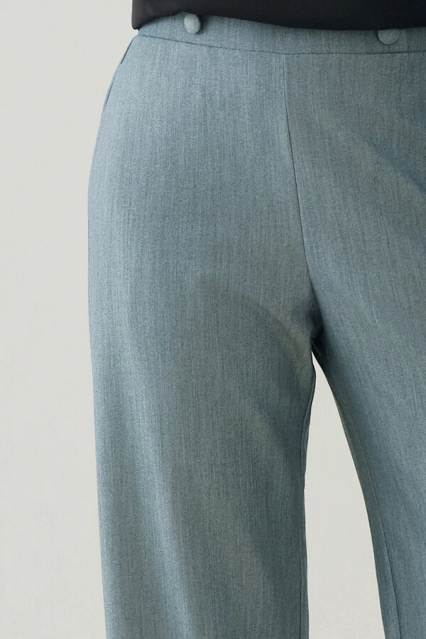 Calça Reta de Alfaiataria Cintura Elástico Botões Forrados Double