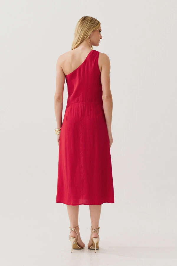 Vestido Midi Regata Assimétrico Um Ombro Só Gold