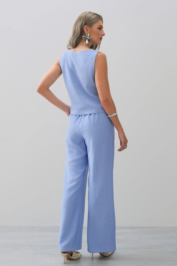 Conjunto de Blusa Regata Crop Pence e Calça Reta Cintura Elástico Laço