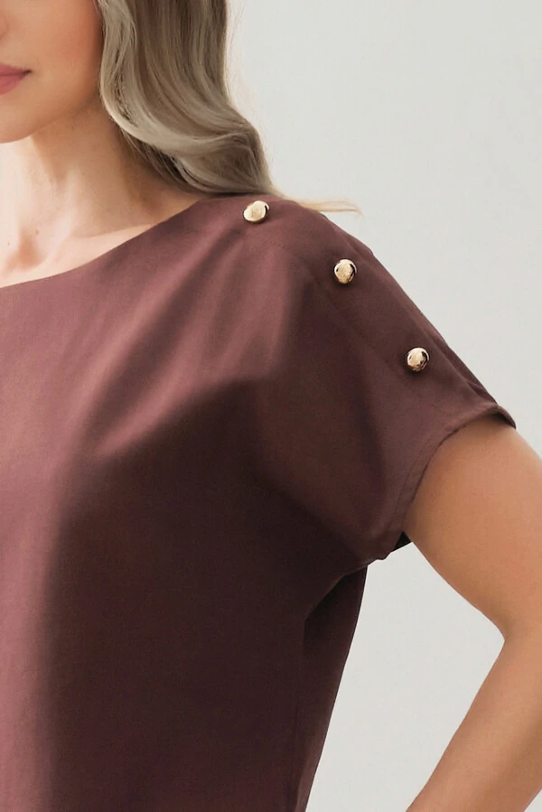 Conjunto de Blusa Assimétrica Manga Morcego Gold Triple e Calça Reta Nervura