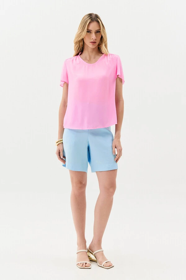 Blusa Mini Gola Franzida Ombro Franzido