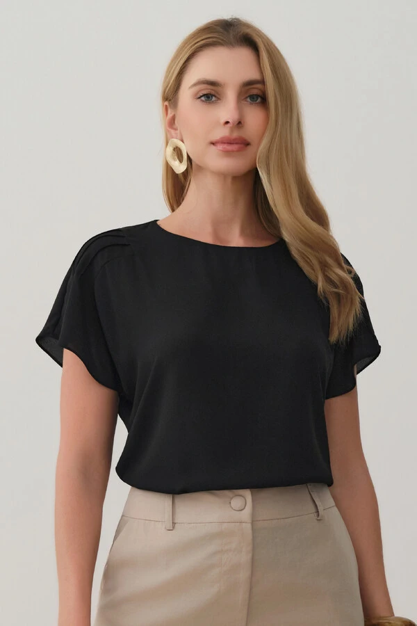Blusa Manga Morcego Ombro Nervuras Quadruple
