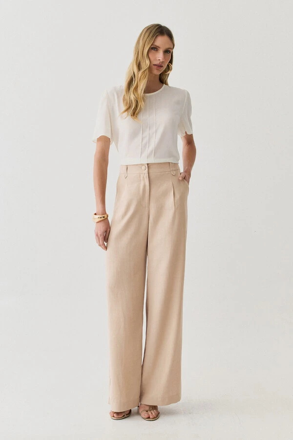 Pantalona Passante Double Prega Botão Forrado
