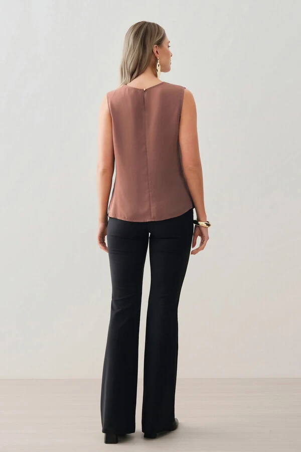 Blusa Regata Assimétrica Ombro Esquero Drapeado Pregas