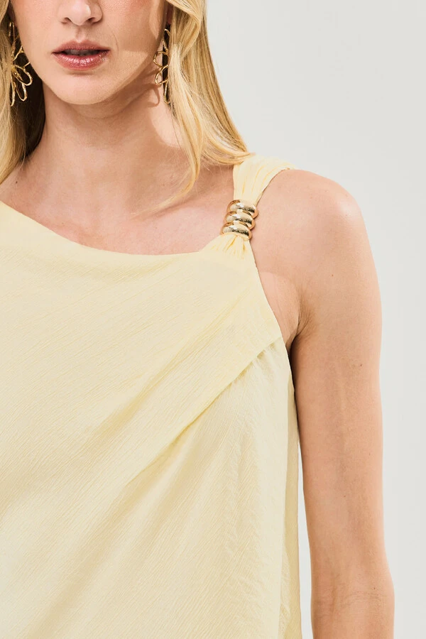 Blusa Assimétrica Alça Gold Pregas