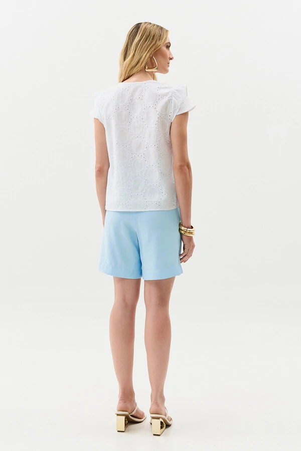 Blusa de Laise de Algodão Manga Tulipa Decote V