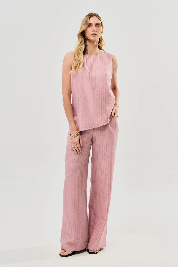 Conjunto de Risca de Giz de Regata Assimétrica Lateral Torcida e Pantalona Gold