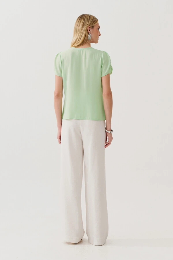 Blusa Manga Franzida Elástico Decote V