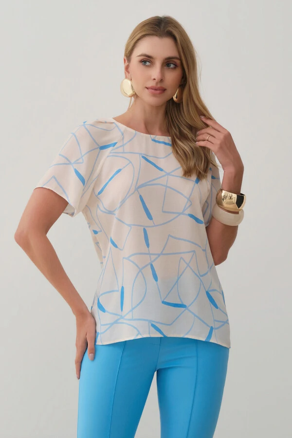 Blusa Abstrata Manga Raglan Ombro Prega