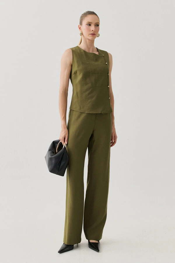 Conjunto de Camisa Regata Assimétrica Pence Mini Botões Gold