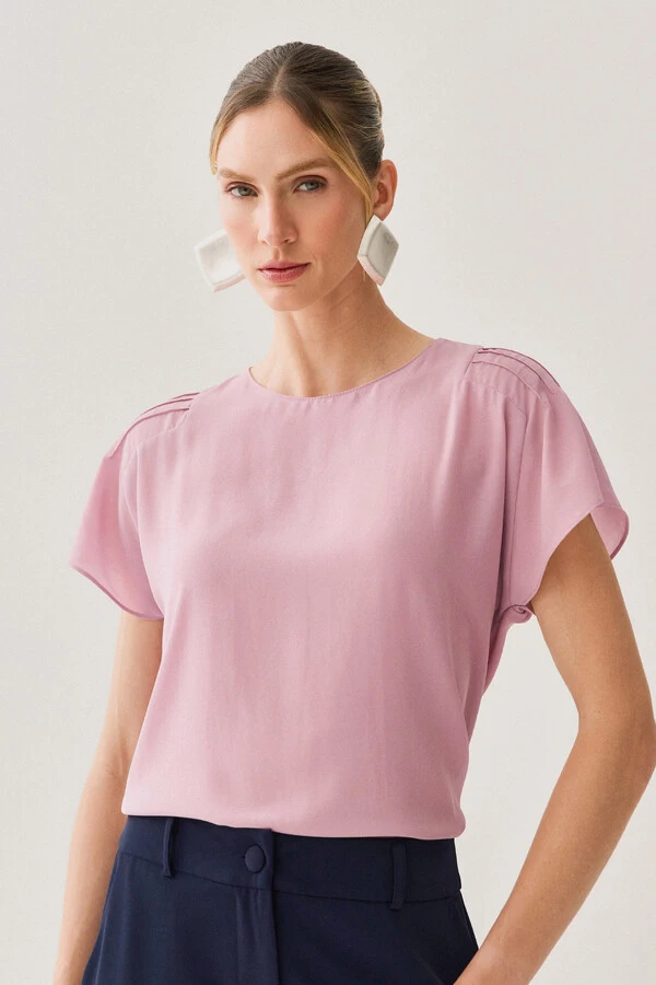 Blusa Manga Morcego Ombro Nervuras Quadruple